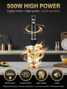 SOKANY SK-1710-4 手持搅拌器 1 件装，电动浸入式手持搅拌器，2 档速度设置，四合一功能（手持搅拌器、打蛋器、绞肉机、量杯），适用于制作冰沙、汤和蘸酱，不锈钢材质 - 黑色 - 查看 6