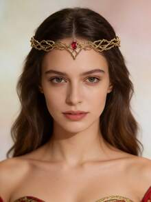 1/2件套闪亮波西米亚公主皇冠套装，镶嵌钻石，优雅迷人，适合派对和节日佩戴 - 彩色 - 查看 1