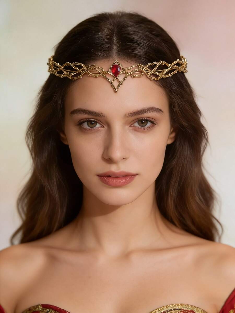 1/2件套闪亮波西米亚公主皇冠套装，镶嵌钻石，优雅迷人，适合派对和节日佩戴 - 彩色 - 查看 1