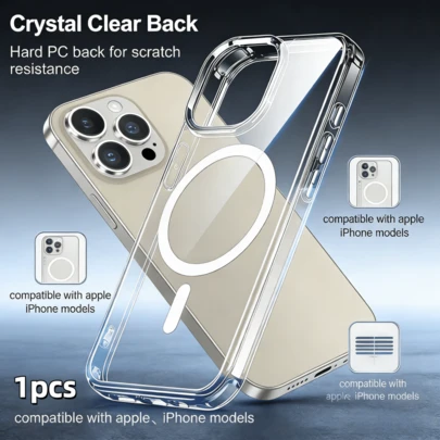1 pieza: Funda magnética de teléfono transparente blanca compatible con Apple Phone 16, 16 Pro, 16 Pro Max, Serie I15, Serie 14 y Serie 13. Es una funda magnética de teléfono con carga inalámbrica, blanca, transparente y a prueba de golpes con diseño de airbag.
