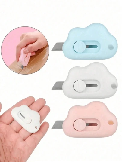 3pcs Mini Cloud Shaped Origami Scissors Multi-Function Knife Set With Zipper, Portable Cloud Shaped Origami Scissors With Keychain Hole