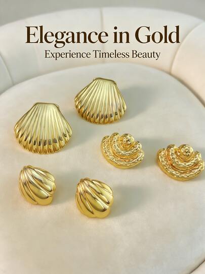 Solid Stainless Steel Earrings, Stainless Steel Jewelry, Women's Earrings, Pituitary Earrings, Gold-Plated Hinge Round Earrings, Bamboo, Texture, Diamond-Cut, Hexagonal, Square, Round, Butterfly Shape, Design, Solid Hypoallergenic Earrings Suitable For Sensitive Ears, Women's Charm Accessories, Middle Eastern Fashion Jewelry, Ramadan Decorative Jewelry And Accessories, Party And Festival Gifts (1/3 Pairs)