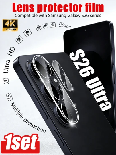 1 Set Tempered Glass Camera Lens Protector, Suitable For Samsung S26, Ultra-Clear, Anti-Scratch, Anti-Drop, Anti-Friction, Waterproof, Anti-Dust, Auto-Adsorption, Easy Installation, 9H Tempered Glass, Camera Protector, Lens Protection, Compatible With Samsung Galaxy S21/S22/S23/S24 Ultra/S24 FE/S25 Ultra/S25/S20FE/S21FE/S23FE/S24FE. Placing The Phone With The Lens Facing Down Can Also Perfectly Protect The Lens.