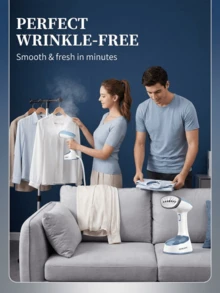 SOKANY 1400W大功率手持式蒸汽熨斗，30秒快速熨烫，大容量水箱，多角度防漏设计，一键折叠，便携易收纳，7孔喷嘴轻松去除深层褶皱，不锈钢面板，方便旅行和居家使用，快速抚平褶皱，保持衣物整洁优雅。 - 查看 5