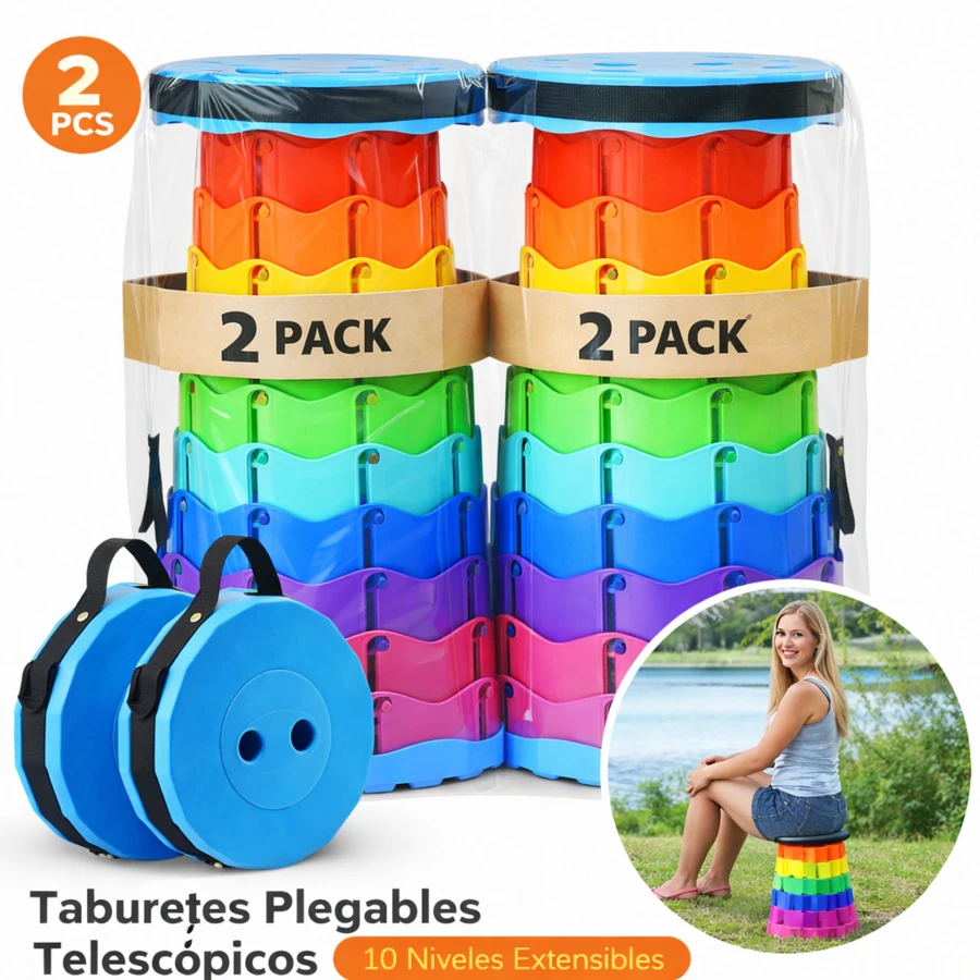 ONEEKA Taburete retráctil portátil, silla plegable para acampar, muebles de exterior, taburete telescópico de arcoíris, asiento de pesca de viaje - 2 piezas - Ver 1