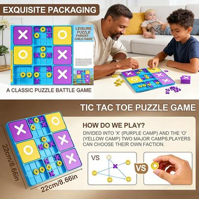 Uppgraderat Tre-i-rad-brädspel - Interaktiv och pedagogisk leksak för föräldrar och barn, bärbart familjespel för resor, lämpligt för barn och vuxna, perfekt för fester, klassrum och hemmaunderhållning