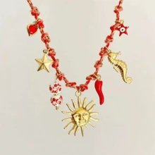 1件优雅18K镀金不锈钢海星蘑菇仿珍珠吊坠项链，适合女士日常佩戴和送礼。 - 彩色 - 查看 6