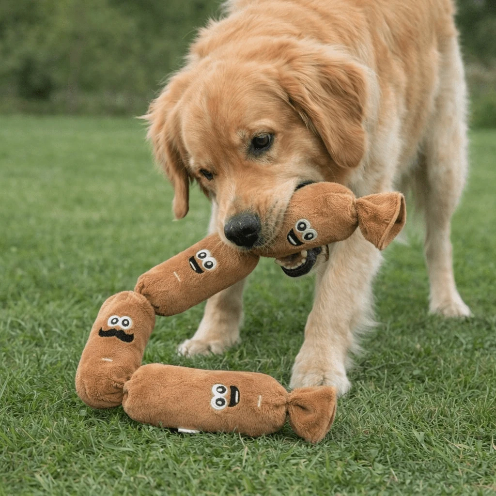 Interactive Squeaky Dog Sausage Toy - Plush & Durable, Tooth Grinding Chew, Fun Noise-Making, Ideal For Small To Medium Dogs, & Pet Toy - Mocha Brown - View 1