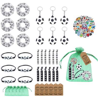 3-Piece Football Themed Party Favor Set, Includes Keychain, Ribbon Bag, Bracelet, 10 Stickers And Kraft Paper Tags, Suitable For Football Match Parties, Sports Events, Team Building And Other Group Occasions