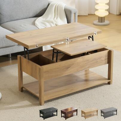 ローテーブル 折り畳み式天板 収納付き センターテーブル 天板昇降式 天板2倍展開可能 大容量収納 簡単開閉 昇降式 収納テーブル おしゃれ コンパクト