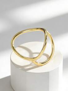 Charm-In Minimalist Hollow Oval Plated Gold Ring, Versatile For Commuting, Adds Elegance To Spring/Summer Outfits, Thoughtful Jewelry Gift - Gold - View 1