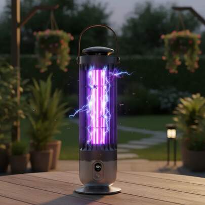 Lámpara Mata Mosquitos Eléctrica Recargable 2000V Exterminador Insectos LED Sensor Luz Automático 360 Grados Interior Exterior Hogar Jardín Antimosquitos