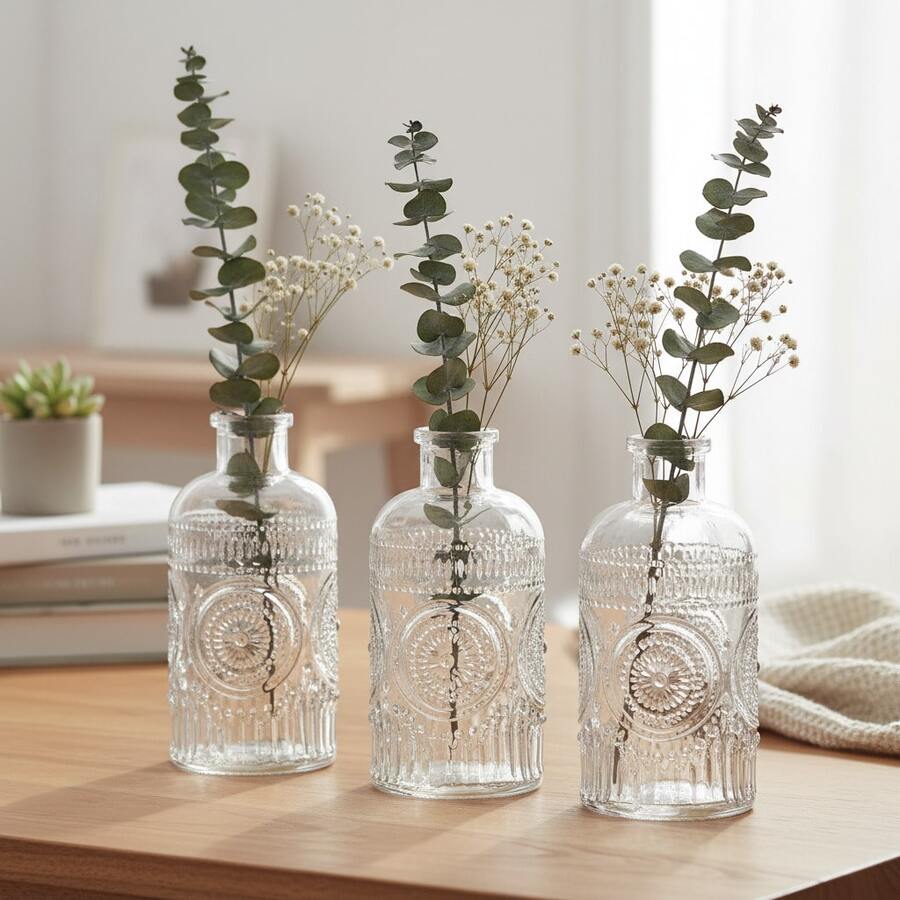 Set Of 10 Decorative Vases, 12.5 Cm, Glass, Flowers, Bottle - 透明的 - 查看 1