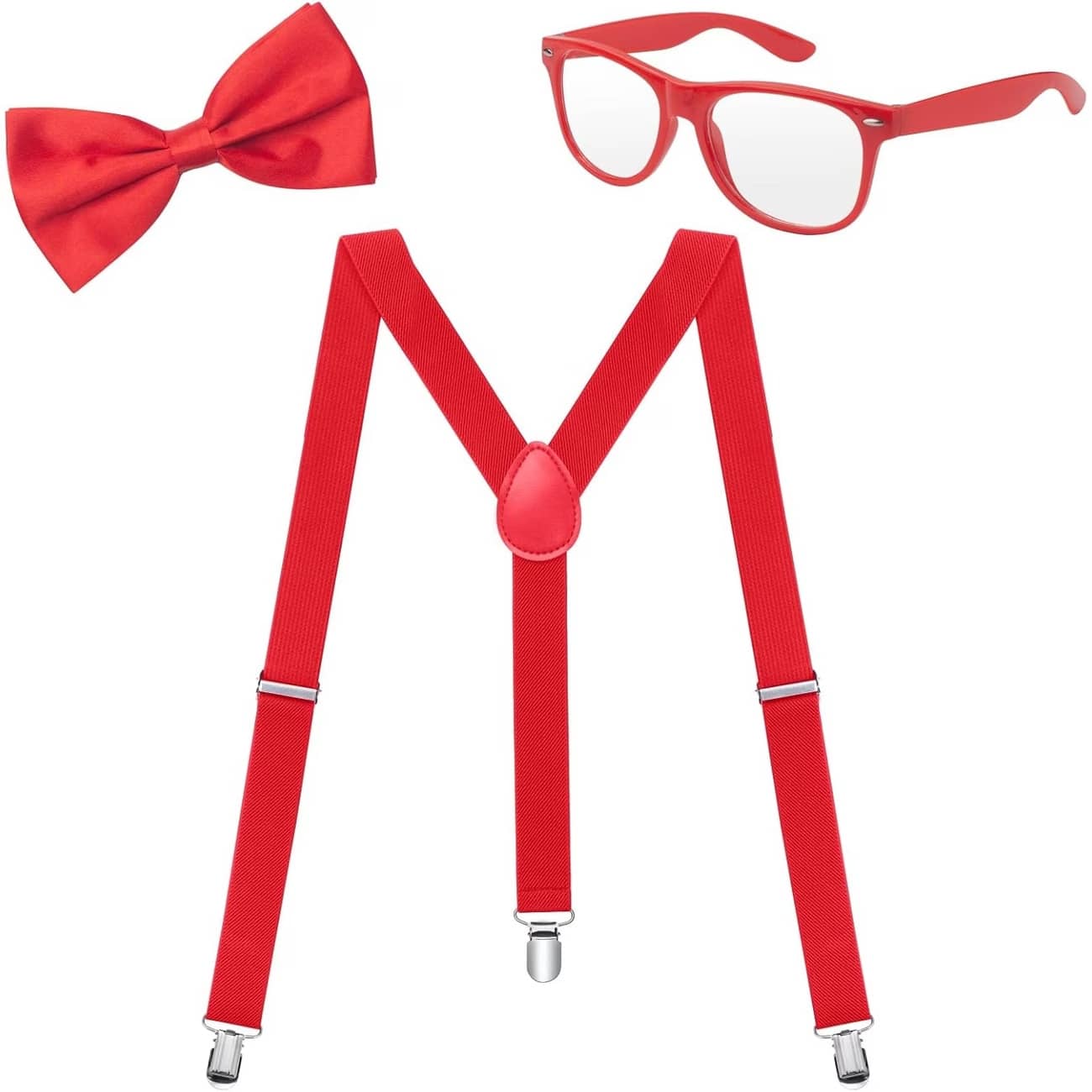 80s Themed Men Suspender Bow Tie Set 3 Pcs Elastic Adjustable Polyester Plastic Valentine Easter - Multicolor - View 1