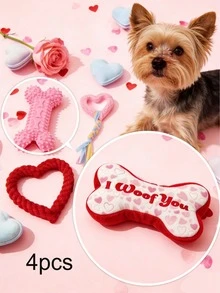 Red Plush Heart & Bone Shaped Pet Toy With Sound, Suitable For Cats & Dogs, Interactive Companion Toy, Valentine's Day Decor & Gift, Ideal For Small Pets - Multicolor - View 14