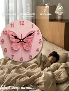 1pc 10"/12" Pink Butterfly Shaped Silent Battery Operated Round Wall Clock, Suitable For Home, Cafe, Kitchen, Bathroom, Bedroom, Charming Butterfly Design, Battery Not Included, Butterfly Wall Clock - 1PC - View 5