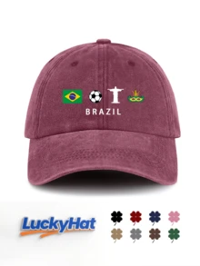 1顶巴西印花水洗棒球帽，男女通用，经典休闲时尚复古款，柔软吸汗带，尺寸可调节，轻便百搭，复古老爹帽，适合户外运动、日常佩戴、派对、度假、海滩等场合，是馈赠亲朋好友的理想之选。 - brazil4 - 查看 31