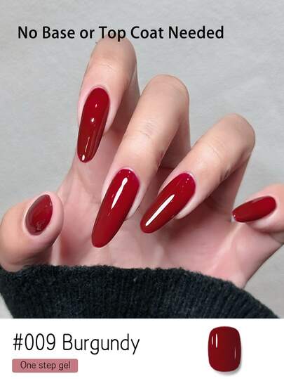 15毫升勃艮第酒红色三合一一步式凝胶指甲油，甜美纯正的糖果色——无需底油或封层，UV/LED灯固化，专业沙龙级强度且柔韧，是情人节和沙龙美甲的完美之选。