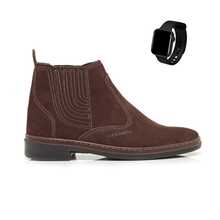 Kit Botinha Masculina Nobuck Cano Curto Trabalho + Relógio - Marrom - Visão 1