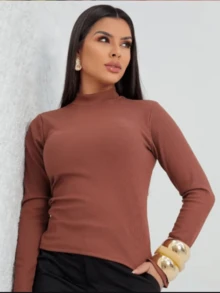 Turtleneck Long-Sleeved Fleece Blouse (Thermal) Base Layer Autumn/Winter - 鏽棕色 - 查看 2