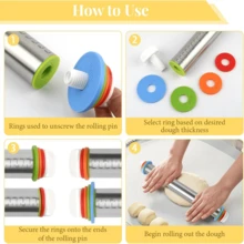 可拆卸擀面杖带厚度刻度 + 防滑硅胶揉面垫，必备烘焙工具套装 - 彩色 - 查看 8