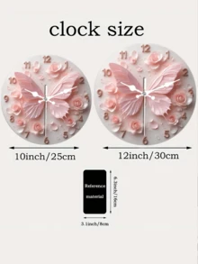 1pc 10"/12" Pink Butterfly Shaped Silent Battery Operated Round Wall Clock, Suitable For Home, Cafe, Kitchen, Bathroom, Bedroom, Charming Butterfly Design, Battery Not Included - 1PC - View 7