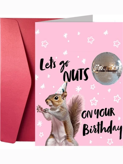 1pc Creative & Funny Birthday Greeting Card - Innovative Design Card With Thick Card And Envelope, Cute Squirrel Theme Card To Light Up Your Birthday! Solid Color Design, Suitable As A Gag Gift For Friends, Siblings, Colleagues And Companions