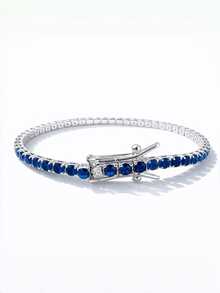 Riviera Luxury Bracelet With Colored Cubic Zirconia | Gold/Silver Plated | Copper Base | Secure Clasp - Women's - 藍色的 - 查看 2