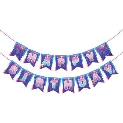 1套魔法音乐主题生日派对横幅装饰，生日快乐横幅，K-Pop音乐主题派对用品，适用于粉丝见面会、派对等。