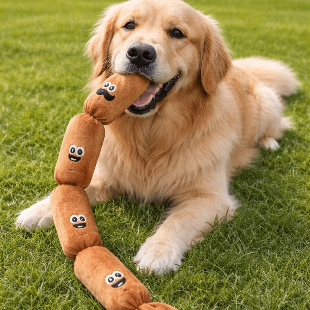 Interactive Squeaky Dog Sausage Toy - Plush & Durable, Tooth Grinding Chew, Fun Noise-Making, Ideal For Small To Medium Dogs, & Pet Toy - Mocha Brown - View 1