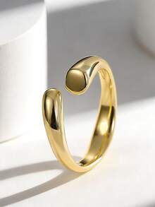 Charm-In Minimalist Smooth Plated Gold Open Ring For Women, Versatile For Everyday Wear, Stackable, Gift For Girlfriend, Friend - Gold - View 4