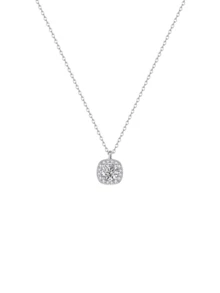 925 Sterling Silver Square Cubic Zirconia Diamond Sparkling Necklace, Gift Box, For Daily Wear And Party - Silver - View 1