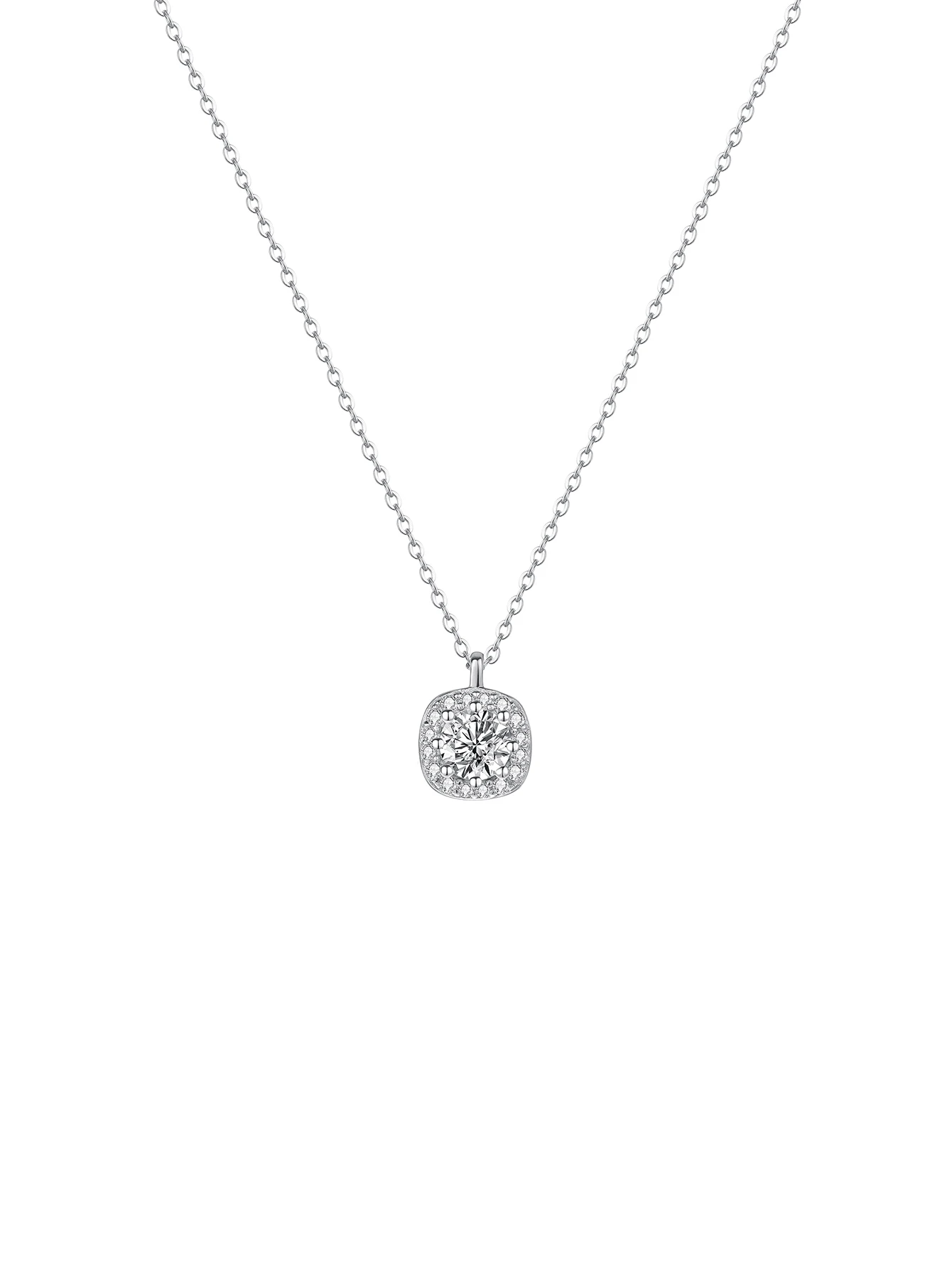 925 Sterling Silver Square Cubic Zirconia Diamond Sparkling Necklace, Gift Box, For Daily Wear And Party - Silver - View 1