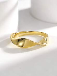 Charm-In Mobius Twist Plated Gold Ring For Women, Versatile For Everyday Wear, Stackable, Elegant Twisted & Smooth Band Jewelry - Gold - View 3