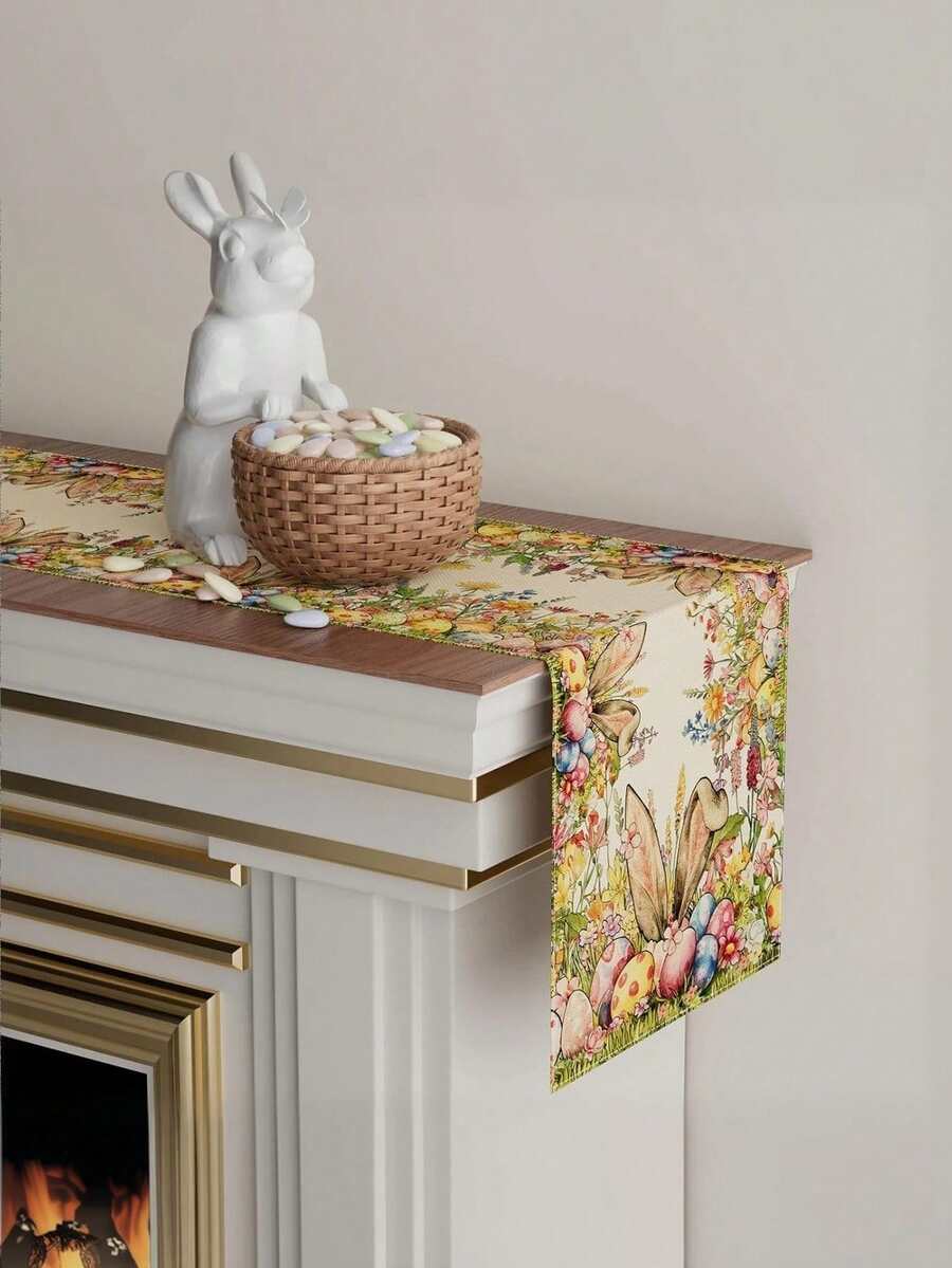 1 قطعة من زينة طاولة عيد الفصح بأذنين أرنب وبيض وأزهار برية، ديكور للطاولة في الحفلات والمنزل والمطبخ والمائدة في المناسبات العطلات - متعدد الألوان - مشاهدة 1