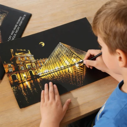 Set de arte para raspar para adultos - Elegante escenario nocturno de la ciudad, pintura de relieve hecha a mano creativa, decoración de pared, set de regalo para fiestas