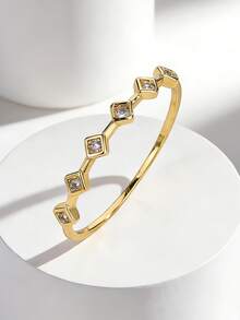 Charm-In Minimalist Style Gold-Plated Cubic Zirconia Ring, Women's Everyday Luxury Versatile Band Ring, Suitable For Commute, Date, Birthday, Friendship Gift, Gold Jewelry - Gold - View 1