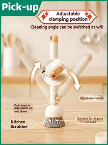 Nova Escova de Limpeza de Panelas e Utensílios Patenteada, com Cabeça de Escova de Cabo Longo Rotativo, Fácil de Limpar Panelas de Cozinha, Copos, Garrafas, Fogões, Pias, Frutas e Vegetais, Limpeza Comercial - Escova rotativa para vasos aprimorada - Visão 9