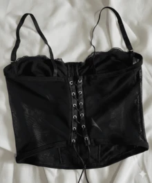 Women's Cropped Corset With Lace, Thin Straps, Sexy And Elegant, Fits Up To Size 42. - 黑色 - 查看 3