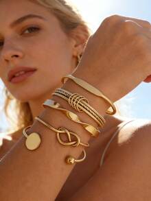 5件套开口手镯套装 - 高端简约复古风开口手镯套装 - 精致设计，适合派对、节日和送礼 | 女士时尚珠宝，节日珠宝 | 奢华时尚 | - A - 查看 2