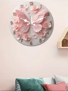 1pc 10"/12" Pink Butterfly Shaped Silent Battery Operated Round Wall Clock, Suitable For Home, Cafe, Kitchen, Bathroom, Bedroom, Charming Butterfly Design, Battery Not Included - 1PC - View 3