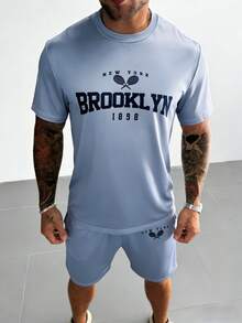 2pcs/Set Plus Size Men's Casual Loose Plaid Short Sleeve T-Shirt And Shorts Pajama Set, Suitable For Spring/Summer - Light Grey - View 4