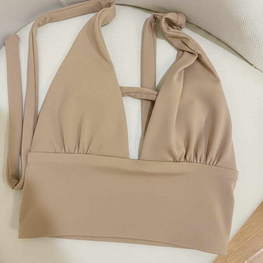 Multi-Way V-Neck Cropped Top By Livia Blogger - Màu be - Xem 1