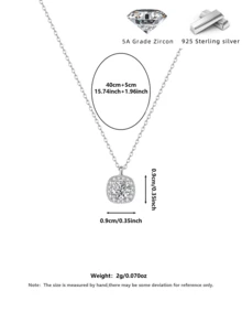 925 Sterling Silver Square Cubic Zirconia Diamond Sparkling Necklace, Gift Box, For Daily Wear And Party - Silver - View 8