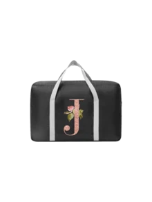 A-Z Floral Initial Foldable Travel Duffel Bag, Black Waterproof Luggage Tote With Rose Gold Letter Print, Ideal For Carrying Travel Essentials, Suitable For Travelers, Students, Gym Enthusiasts, Gift Givers & Bridesmaids, Perfect For Vacations, Business Trips, Gym Visits, Weekend Getaways & Gift-Giving, Foldable Design With Trolley Sleeve, Versatile As Travel Duffel, Gym Bag, Weekender Tote & Personalized Gift - Multicolor - View 17