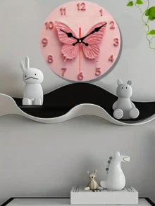 1pc 10"/12" Pink Butterfly Shaped Silent Battery Operated Round Wall Clock, Suitable For Home, Cafe, Kitchen, Bathroom, Bedroom, Charming Butterfly Design, Battery Not Included, Butterfly Wall Clock - 1PC - View 2
