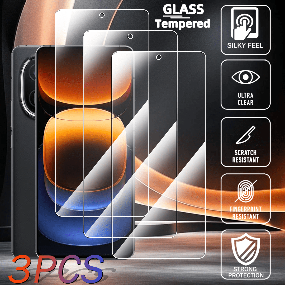 3pcs Ultra-Clear Tempered Glass Screen Protector For Vivo, Anti-Scratch, Anti-Oil, Fingerprint-Proof, Support Fingerprint Unlock, Auto-Adsorption, Bubble-Free - Phone Accessories - Clear - View 160