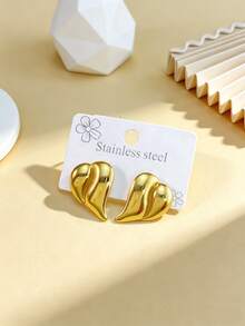 Stainless Steel Earrings, Stainless Steel Jewelry, Women's Earrings, Dangle Earrings, Gold-Plated Hinged Round Earrings, Bamboo Texture, Diamond Cut, Hexagon, Square, Round, Butterfly Shape, Design, Pure Titanium Alloy Earrings Suitable For Sensitive Ears, Women's Charming Accessories, Middle East Fashion Jewelry, Ramadan Decorative Jewelry And Accessories, Party And Holiday Gifts (1/3 Pairs) - Multicolor - View 4