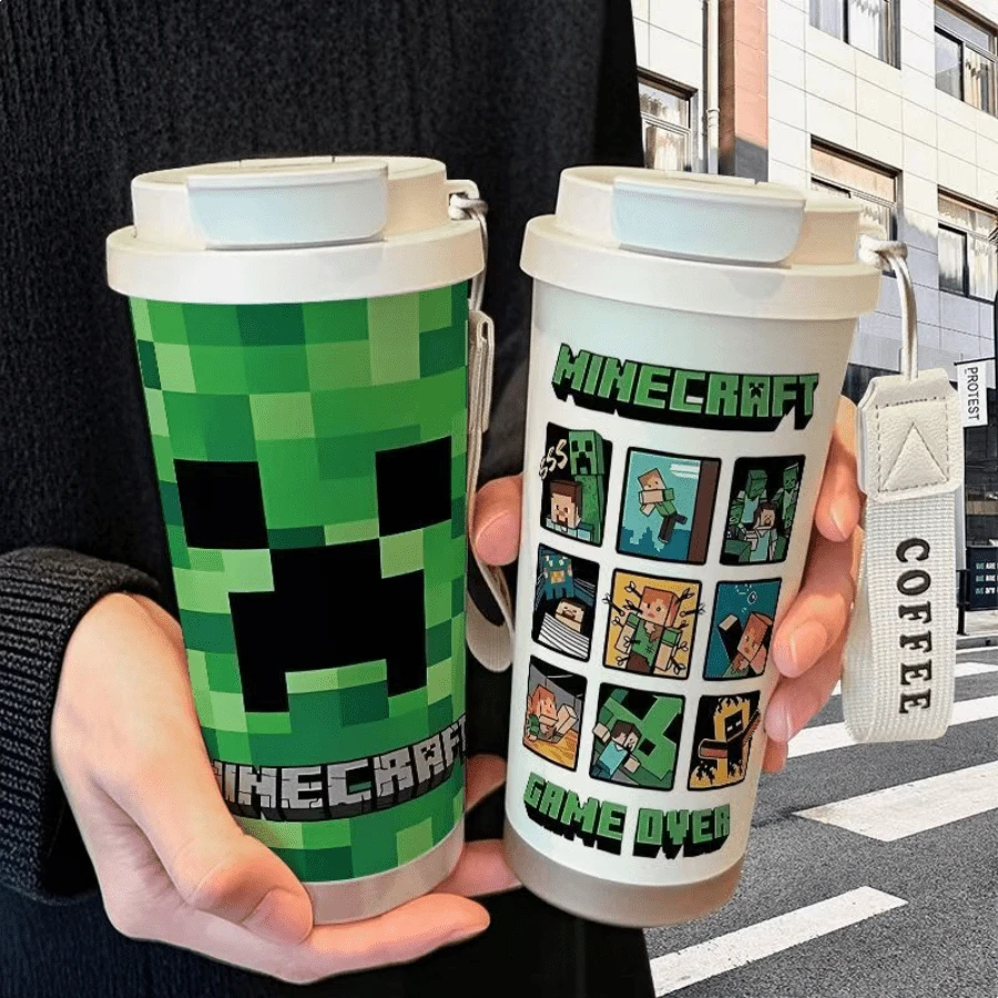 Cốc giữ nhiệt bằng thép không gỉ có ống hút, chủ đề Minecraft, dung tích lớn, thích hợp cho sinh viên. - Nhiều màu - Xem 1
