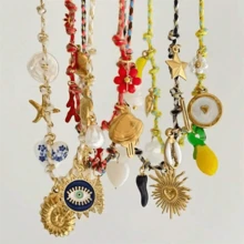 1件优雅18K镀金不锈钢海星蘑菇仿珍珠吊坠项链，适合女士日常佩戴和送礼。 - 彩色 - 查看 2